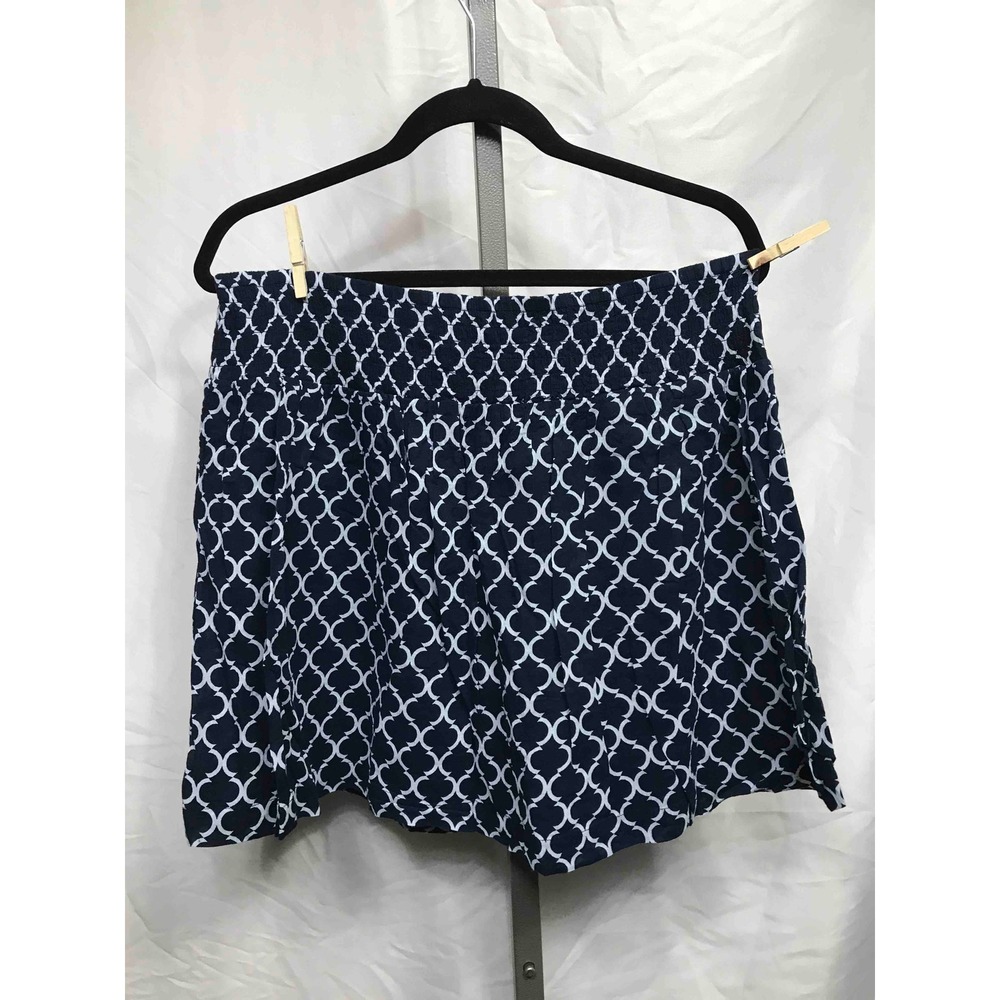 NY Collection Womens XL Skirt Navy White Lattice Print Elastic Waist Midi